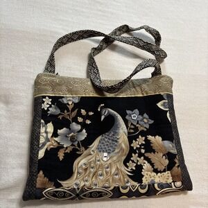 Handmade Quilt Peacock Purse Crossbody Beaded Pockets Boho Hippie Asian Inspired